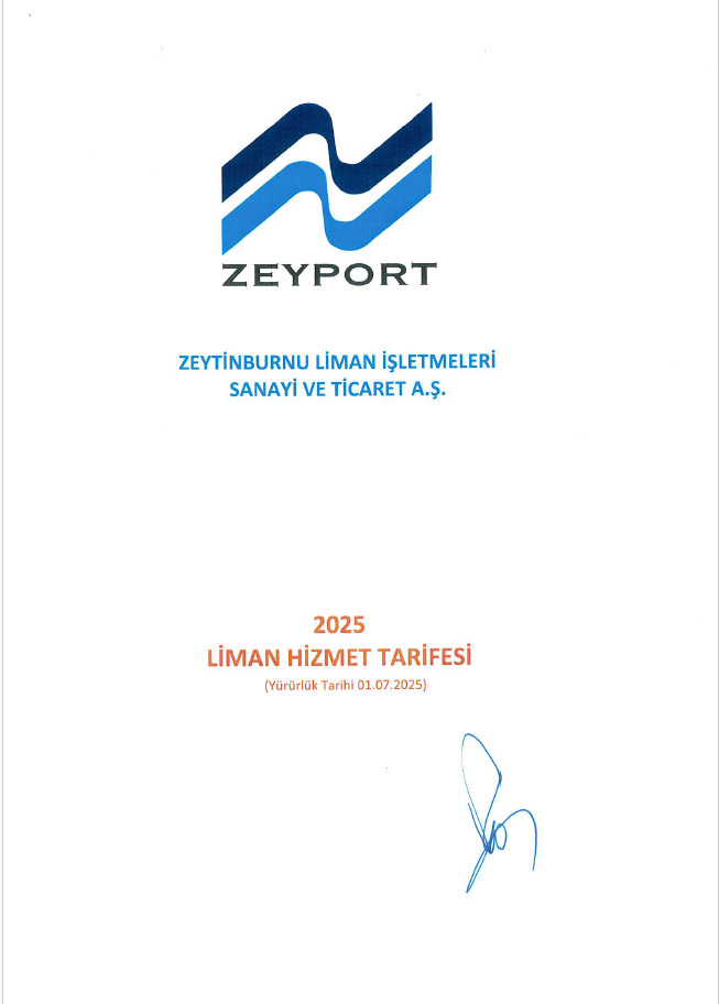 2025 Yılı Liman Hizmetleri Tarifesi